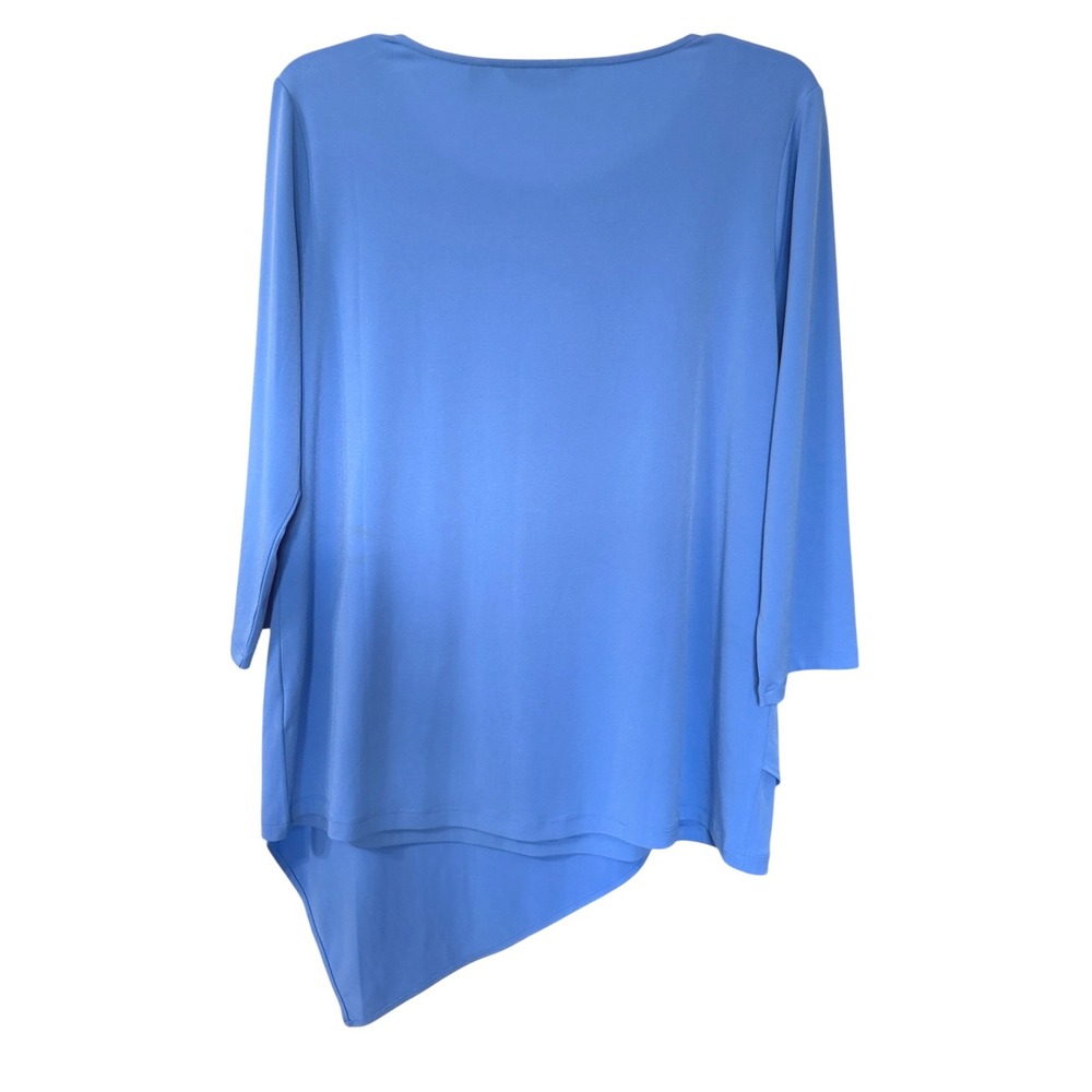 Susan Graver Liquid Knit Every Day Blue Asymmetrical Sharkbite 3/4 Sleeve Top M - Picture 2 of 8